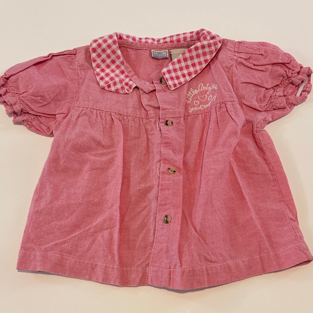 Arizona Jean Company Pink Button Down Shirt with Checkered Collar